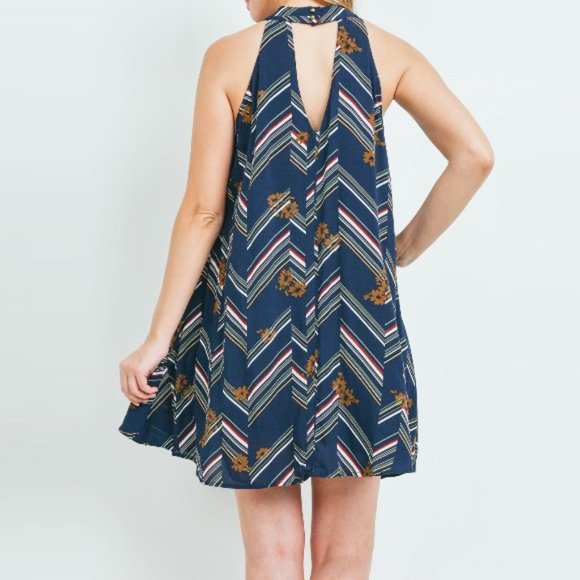 Mixed Print Mini Dress Navy Blue - Picture 4 of 10